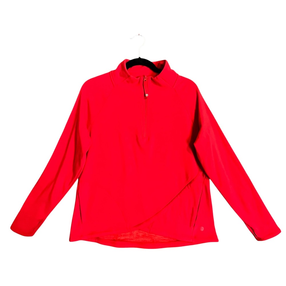 T by Talbots Pullover Women L Red Quarter Zip Fleece Lined Athleisure Gorpcore
